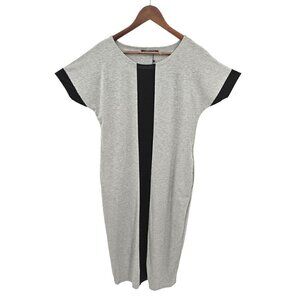 Auxo Maxi Dress‎ Sz Small 4 6 Short Sleeve Stretch Modest Pockets Gray Black NEW